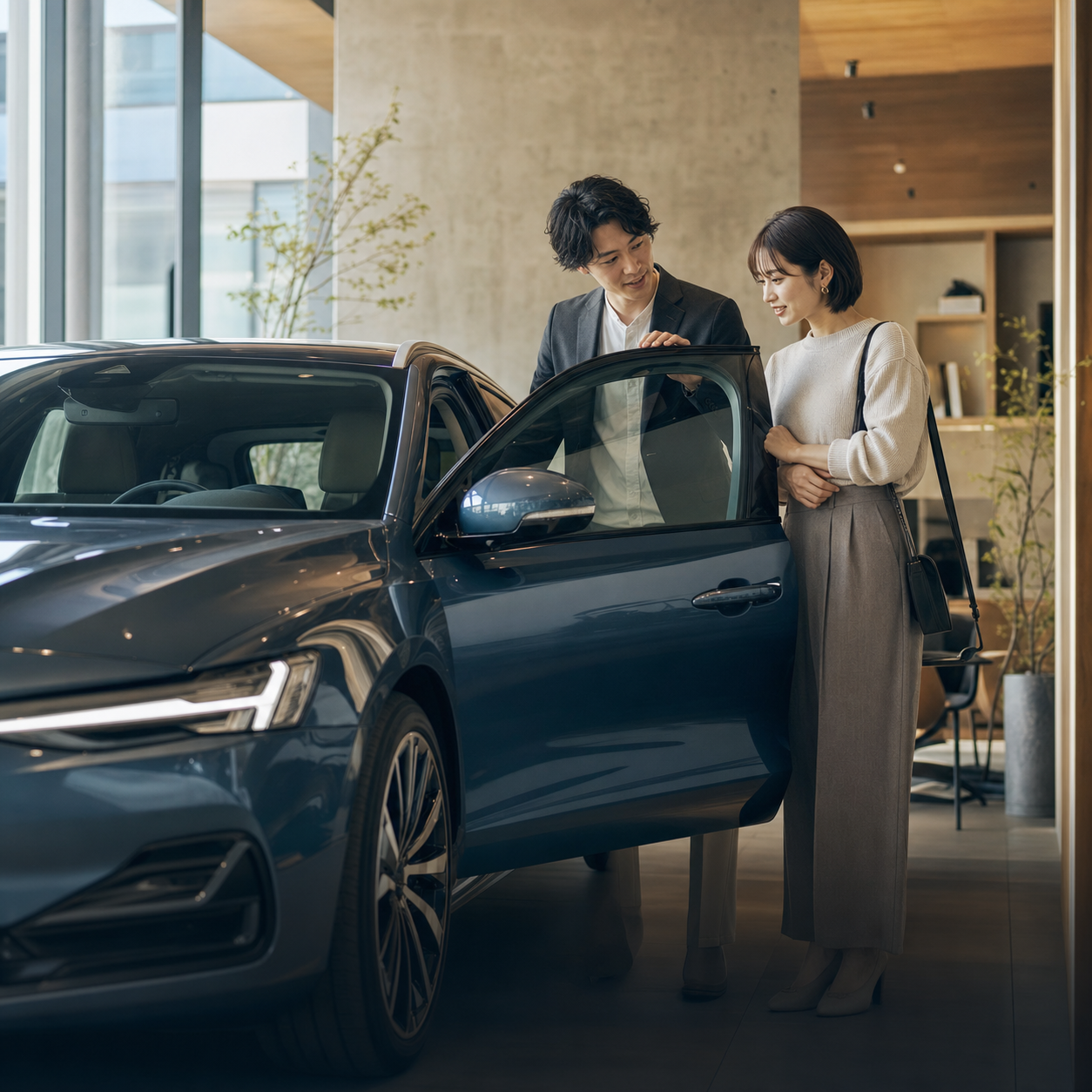 お客様へ車をご案内する社員